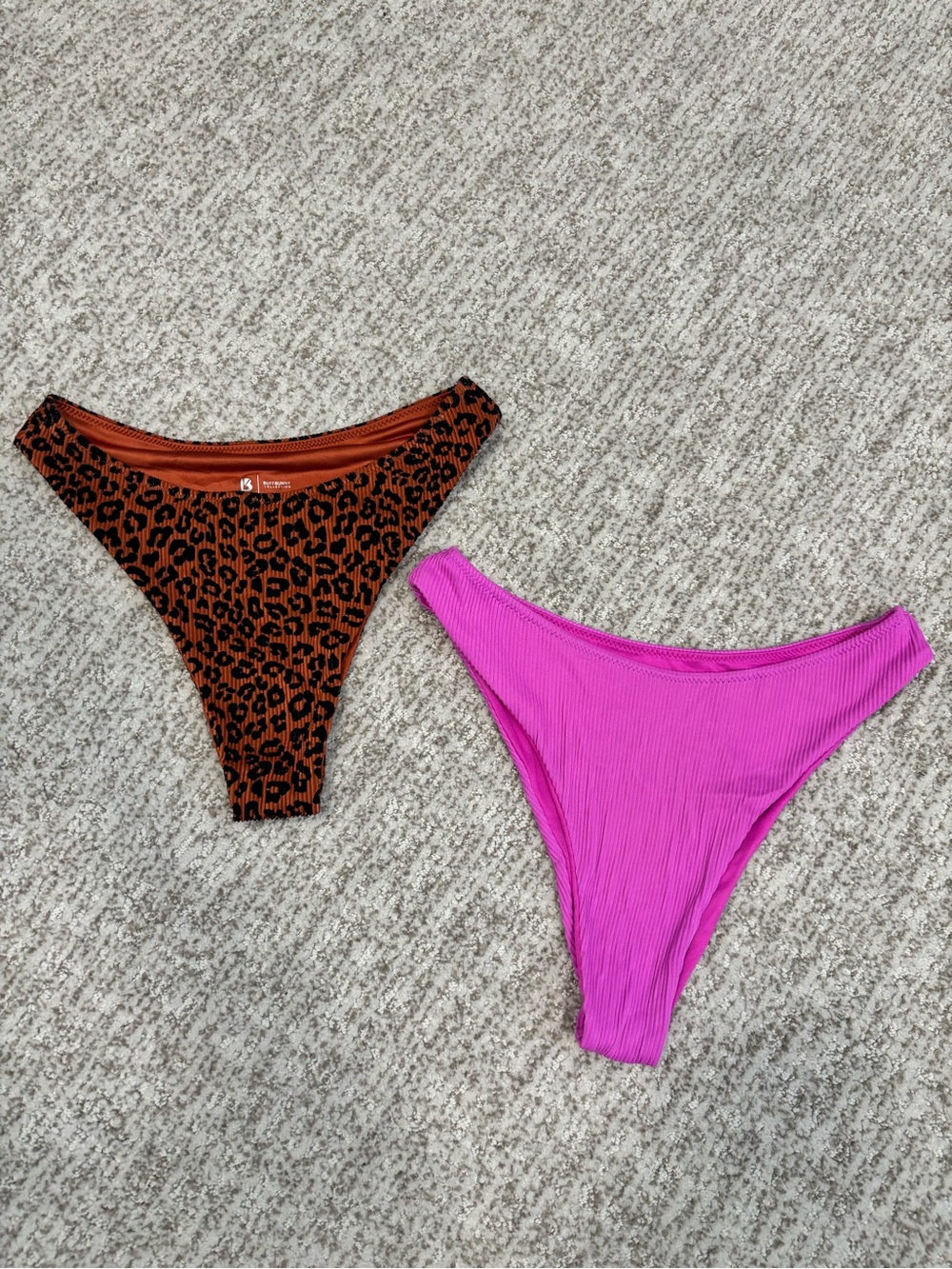 Buffbunny Bikini Bottoms (2) Pink Rib & Brown Leopard *Never Worn!*
